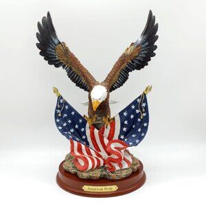 Patriotic Bald Eagle Statue with American Flag